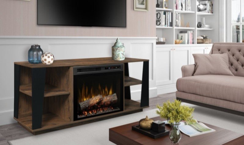 Dimplex Arlo Media Console Electric Fireplace With Logs - Eternal Flame Outdoors