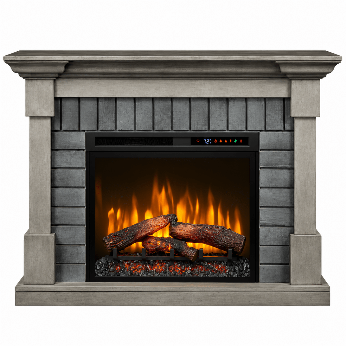 Royce Mantel with Electric Fireplace with logs - Eternal Flame Outdoors