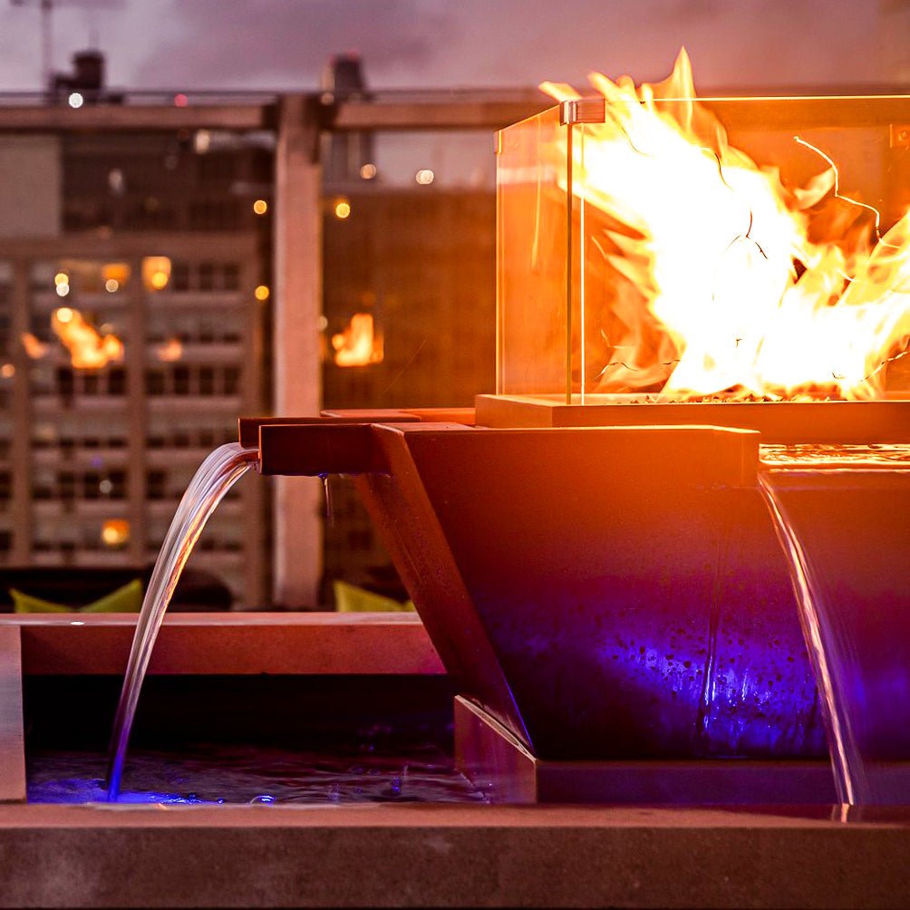 The Outdoor Plus Maya Fire & Water Bowl – Copper 4-Way Spill - Eternal Flame Outdoors