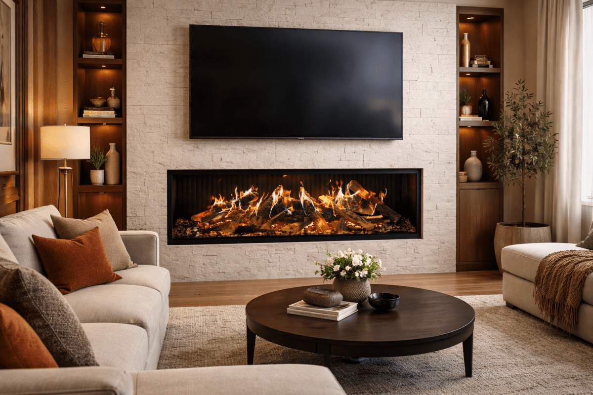 Amantii Signature MultiView Holo Electric Fireplace - 3-Sided Smart Holographic Fireplace - Eternal Flame Outdoors