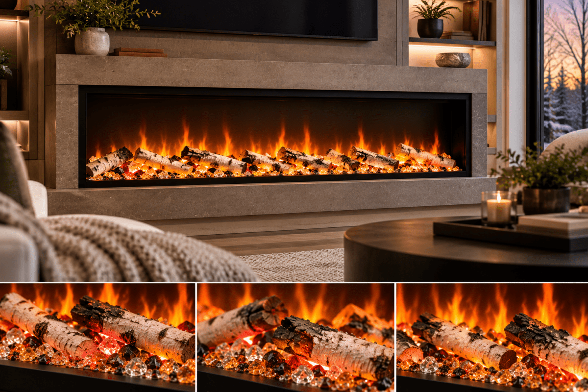 10 Piece Log Set - Birch/Glowing Logs - Eternal Flame Outdoors
