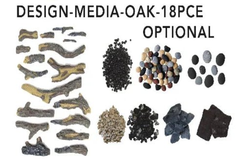 Amantii 18 Piece Oak Deluxe Media Kit - logs, stones, pebbles & embers - Eternal Flame Outdoors