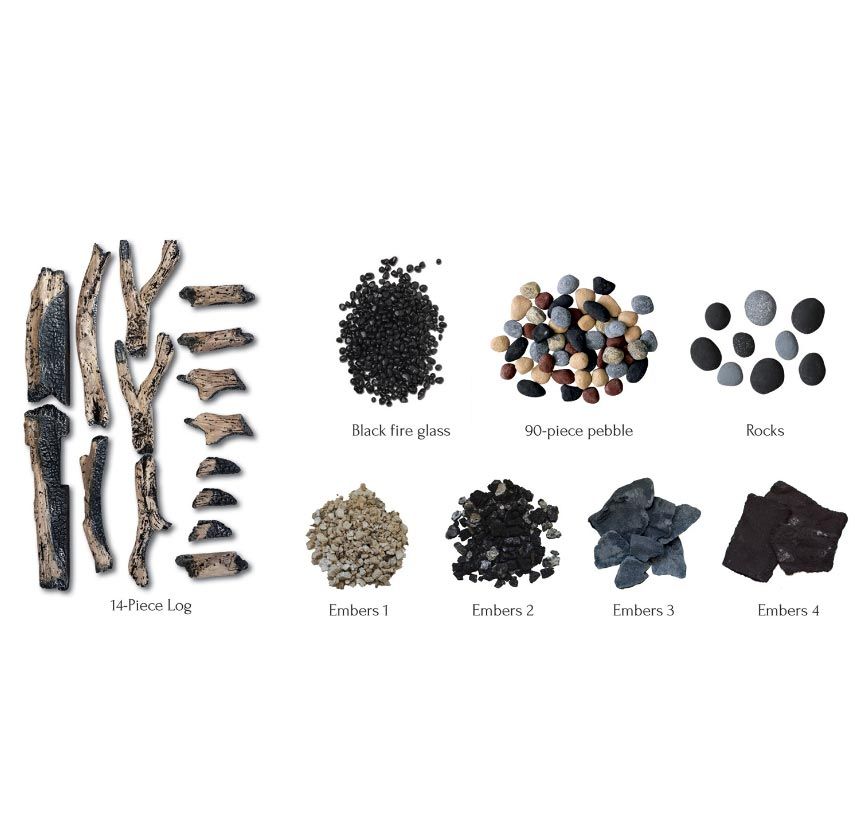 Amantii Rustic 14 Piece Deluxe Media Kit - Logs, Stones, Pebbles & Embers - Eternal Flame Outdoors