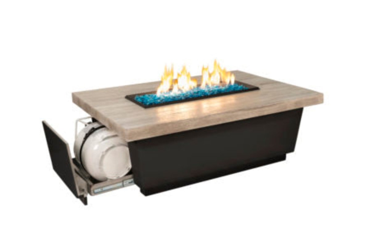 American Fyre Designs Contempo Reclaimed Wood Propane Firetable - Rectangle - Eternal Flame Outdoors
