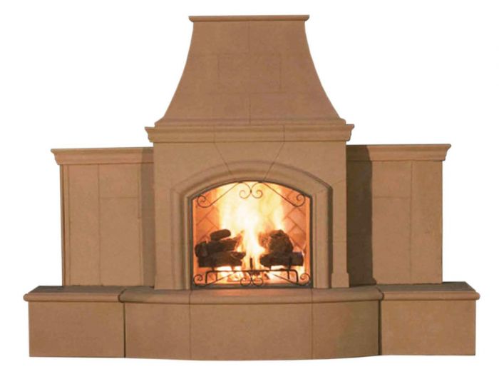 American Fyre Designs Grand Phoenix Gas Fireplace with 113" Extended Bullnose Hearth - Eternal Flame Outdoors