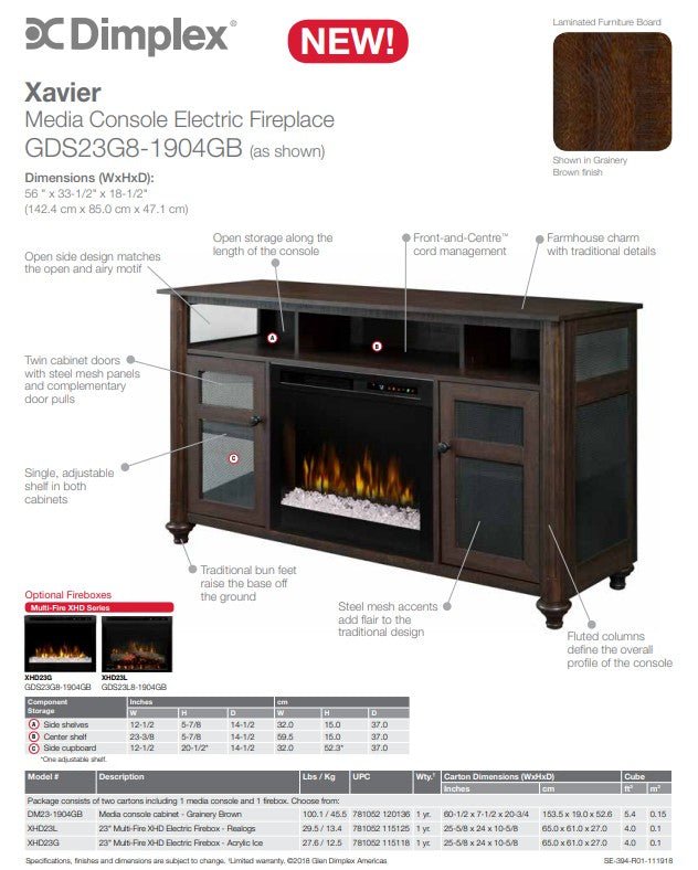 Dimplex Xavier - Media console Electric Fireplace with logs 