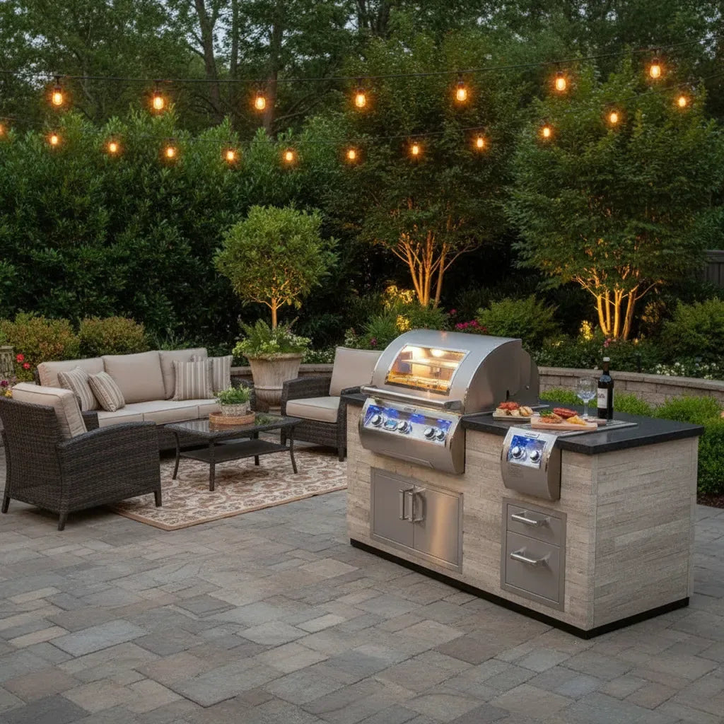 Fire Magic “Reclaimed Wood” Island Base with Polished Black Lava Counter