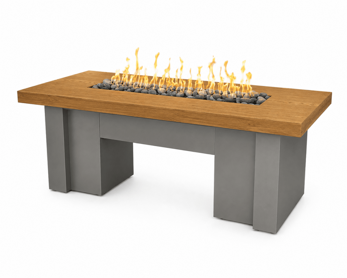 The Outdoor Plus Alameda Fire Table Aluminum (Golden Oak) Top and Powder Coat Base - Eternal Flame Outdoors
