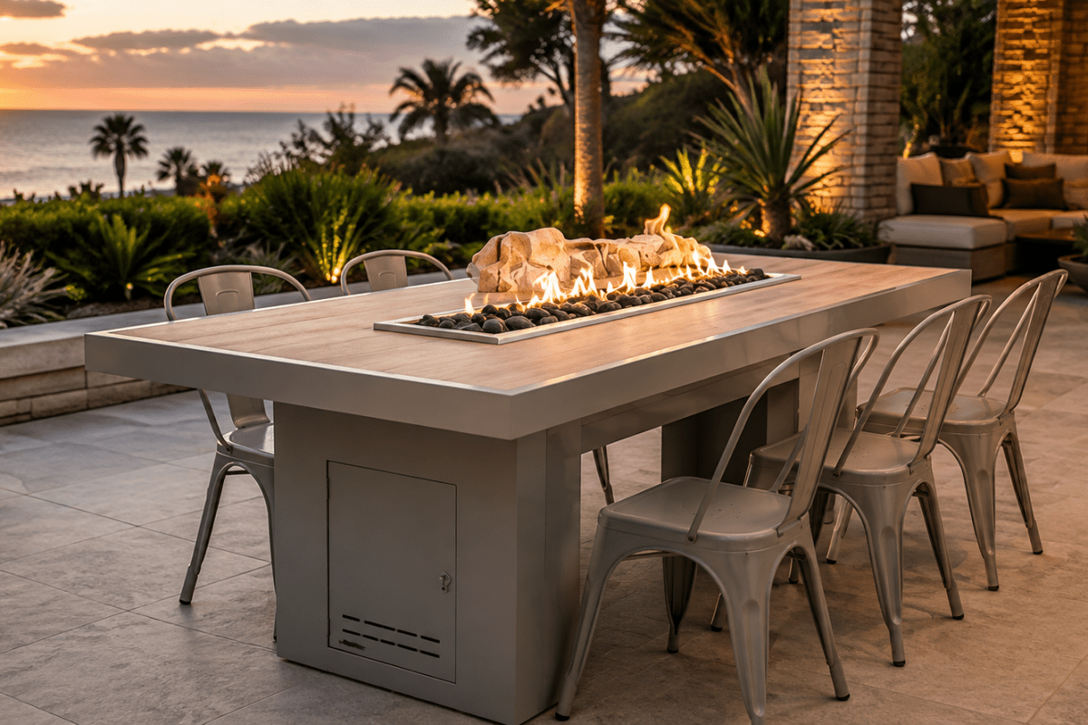 The Outdoor Plus Alameda Fire Table Composite Wood Top Powder Coat Base - Eternal Flame Outdoors