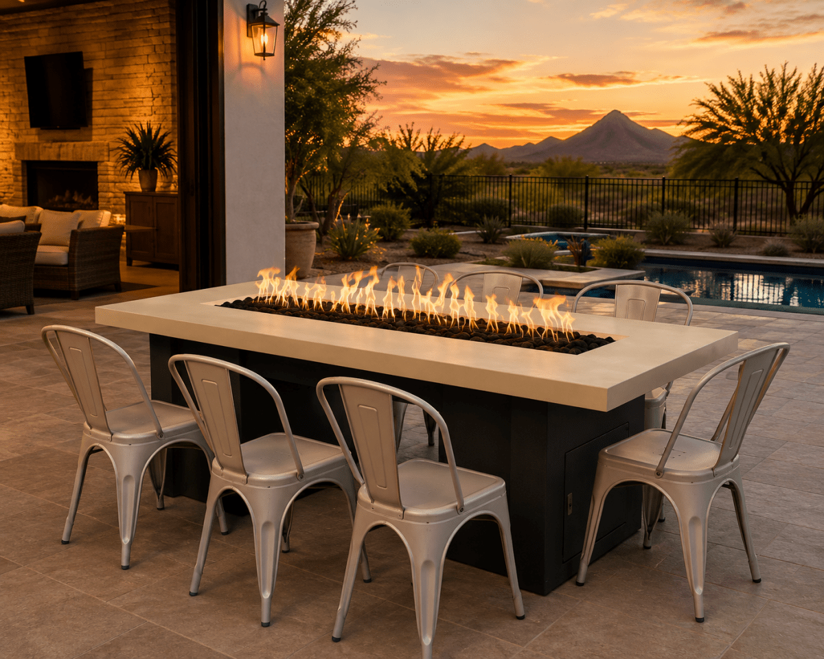 The Outdoor Plus Alameda Fire Table GFRC Top and Powder Coat Base - Eternal Flame Outdoors