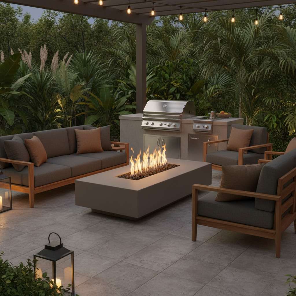 The Outdoor Plus Cabo Linear Fire Pit - GFRC Concrete - 66" - Eternal Flame Outdoors