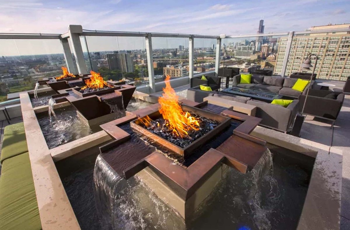 The Outdoor Plus Maya Fire & Water Bowl – Copper 4-Way Spill - Eternal Flame Outdoors