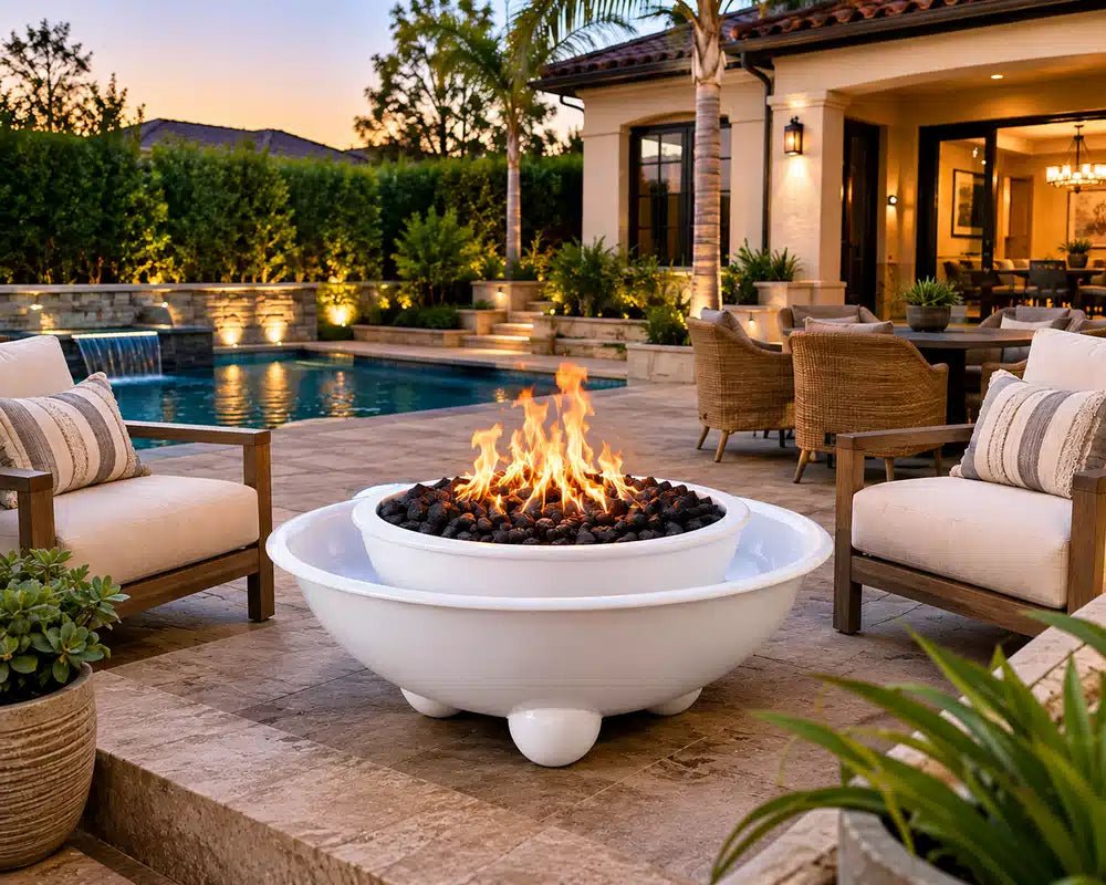 The Outdoor Plus Sedona Fire & Water with Round Legs – 360° Spill - Eternal Flame Outdoors