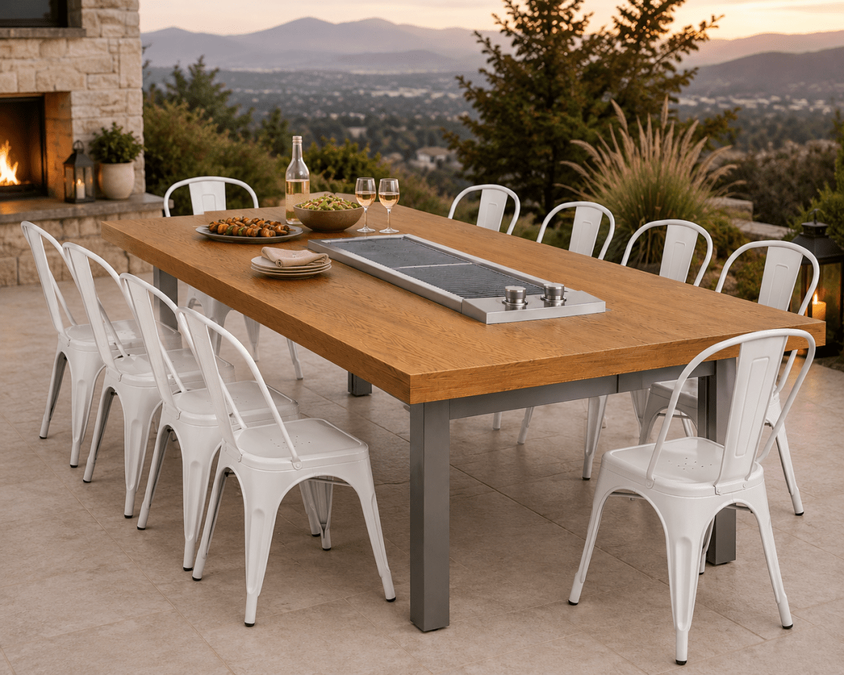 Videl Bellingham Anza Cooking Table Aluminum (Golden Oak) Powder Coat Base - Eternal Flame Outdoors