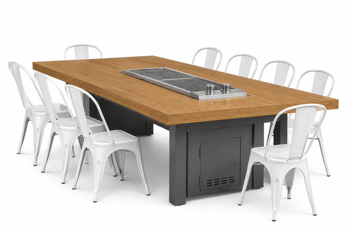 Videl Santa Barbara Anza Cooking Table - Aluminum Top (Golden Oak), Powder Coat Base - Eternal Flame Outdoors